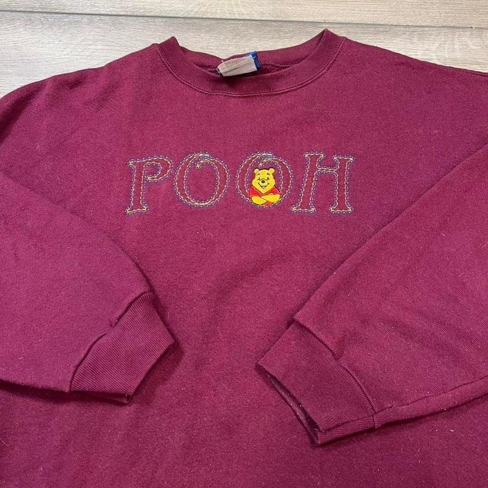 Vintage Disney Winnie The Pooh Embroidered Maroon Sweatshirt L/XL 90s Retro